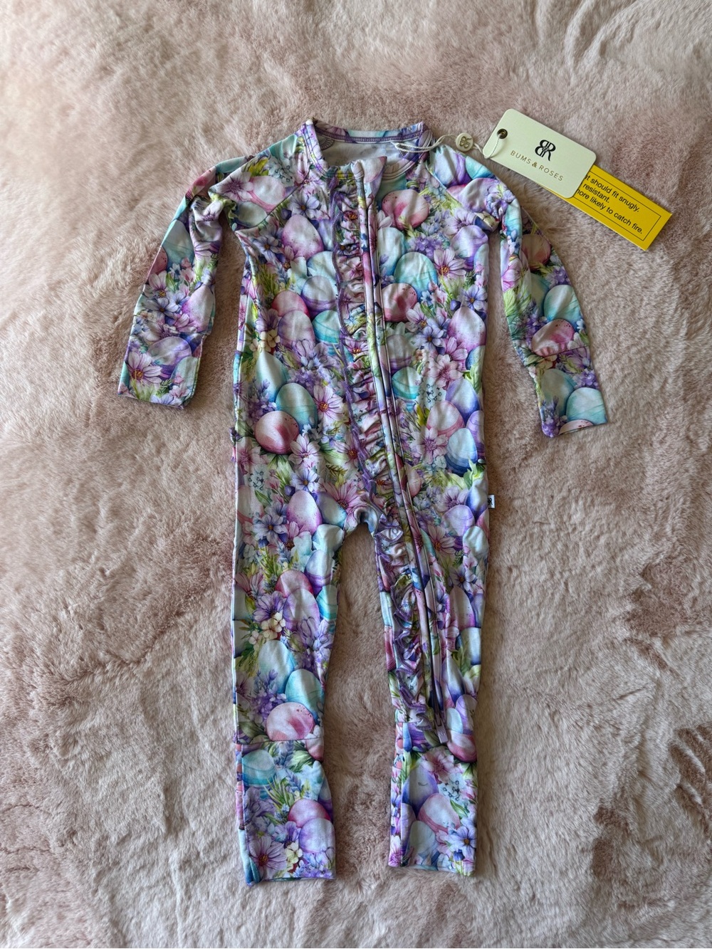 NWT Bums and Roses So Eggstra Ruffle Footie Size 6-9 months
